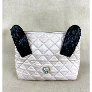 Betsey Johnson Pink Quilted Kitty Cat Zip Makeup Bag